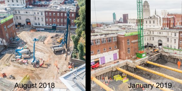 Aerial photography building site progress Leeds