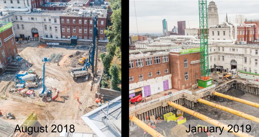 Aerial photography building site progress Leeds