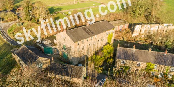 Drone aerial photograph of historic mill building near Harrogate in North Yorkshire