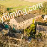 Drone aerial photograph of historic mill building near Harrogate in North Yorkshire