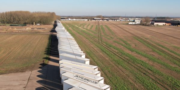 Drone filming truck trailers