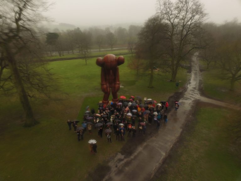 Drone filming in the rain at Yorkshire Sculpture Park