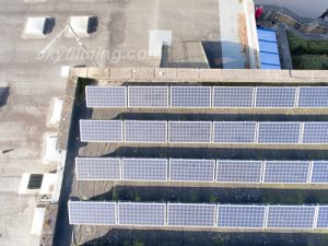Leeds sports centre drone roof inspection of solar panels