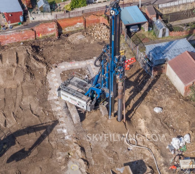 piling and excavation drone progress photography in Mexborough, near Doncaster