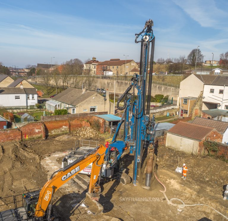 piling and excavation drone progress photography in Mexborough, near Doncaster