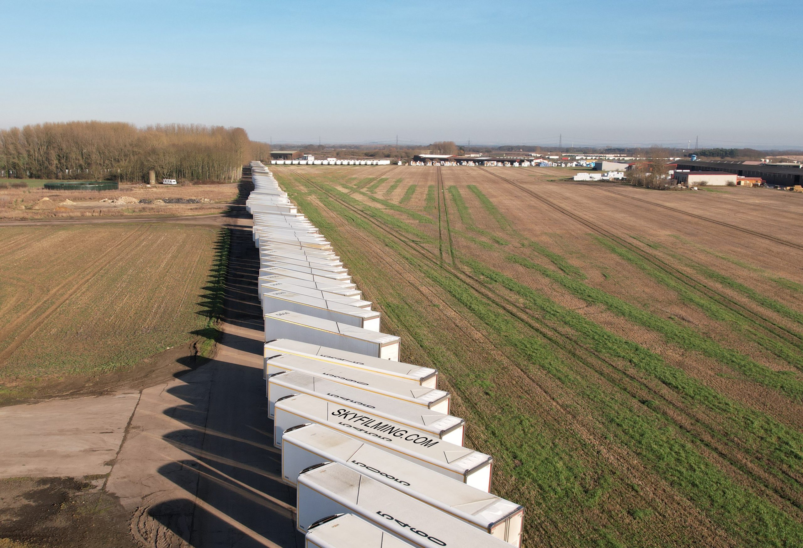 Drone filming truck trailers