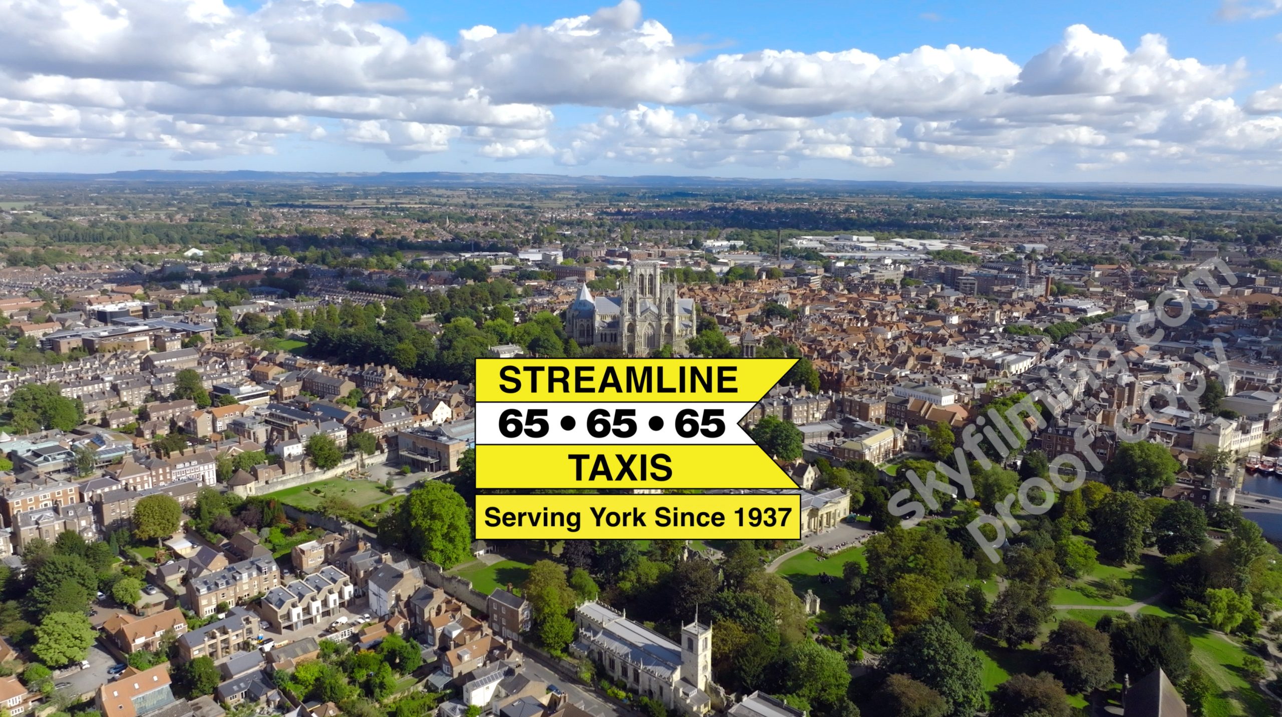 Drone and ground camera filming and video editing York taxi company promo videos York Minster view